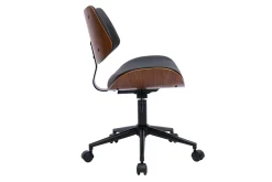 Chaise de bureau à roulettes design noir, bois foncé noyer et métal noir MALMO