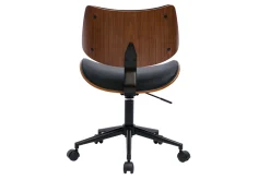 Chaise de bureau à roulettes design noir, bois foncé noyer et métal noir MALMO