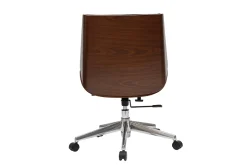 Chaise de bureau à roulettes design noir, bois foncé noyer et acier chromé CURVED