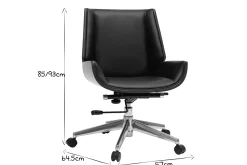 Chaise de bureau à roulettes design noir, bois foncé noyer et acier chromé CURVED