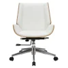 Chaise de bureau à roulettes design blanc, bois clair et acier chromé CURVED
