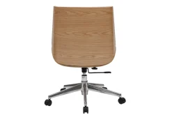 Chaise de bureau à roulettes design blanc, bois clair et acier chromé CURVED