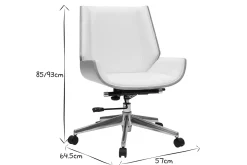 Chaise de bureau à roulettes design blanc, bois clair et acier chromé CURVED