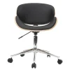 Chaise de bureau à roulettes design noir, bois clair et acier chromé WALNUT