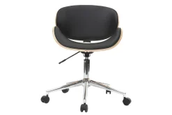Chaise de bureau à roulettes design noir, bois clair et acier chromé WALNUT