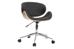 Chaise de bureau à roulettes design noir, bois clair et acier chromé WALNUT