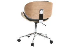 Chaise de bureau à roulettes design noir, bois clair et acier chromé WALNUT