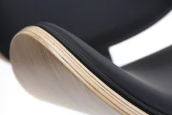 Chaise de bureau à roulettes design noir, bois clair et acier chromé WALNUT