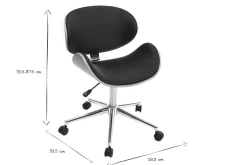 Chaise de bureau à roulettes design noir, bois clair et acier chromé WALNUT