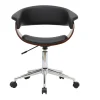 Chaise de bureau à roulettes design noire, bois foncé et acier chromé OKTAV