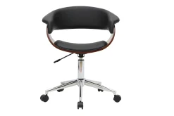 Chaise de bureau à roulettes design noire, bois foncé et acier chromé OKTAV
