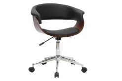 Chaise de bureau à roulettes design noire, bois foncé et acier chromé OKTAV