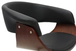 Chaise de bureau à roulettes design noire, bois foncé et acier chromé OKTAV