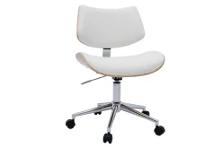 Chaise de bureau à roulettes design blanc, bois clair chêne et métal MALMO
