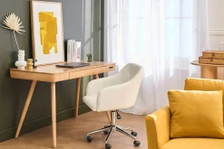 Chaise de bureau à roulettes design blanc et acier chromé BALTIK