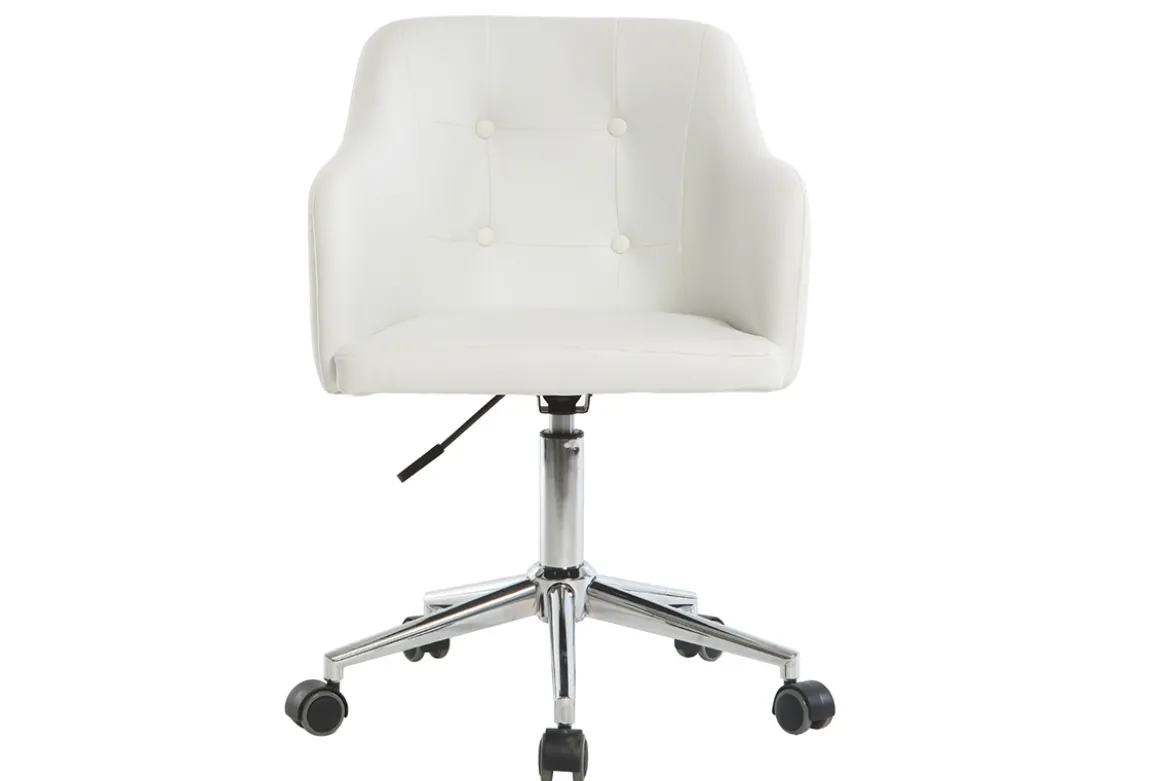 Chaise de bureau à roulettes design blanc et acier chromé BALTIK