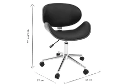 Chaise de bureau à roulettes design noir, bois foncé noyer et acier chromé WALNUT