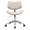 Chaise de bureau à roulettes design en tissu effet velours texturé beige, bois clair chêne et métal MALMO