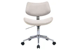 Chaise de bureau à roulettes design en tissu effet velours texturé beige, bois clair chêne et métal MALMO