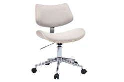 Chaise de bureau à roulettes design en tissu effet velours texturé beige, bois clair chêne et métal MALMO