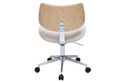 Chaise de bureau à roulettes design en tissu effet velours texturé beige, bois clair chêne et métal MALMO