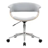 Chaise de bureau à roulettes design en tissu gris clair, bois clair et acier chromé OKTAV