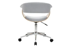 Chaise de bureau à roulettes design en tissu gris clair, bois clair et acier chromé OKTAV