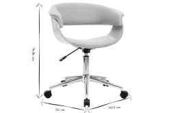 Chaise de bureau à roulettes design en tissu gris clair, bois clair et acier chromé OKTAV