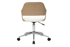 Chaise de bureau à roulettes design blanc, bois clair chêne et acier chromé JANET