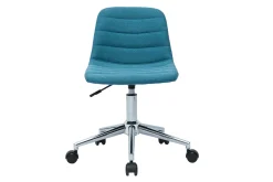 Chaise de bureau à roulettes design en tissu bleu canard et acier chromé SAURY
