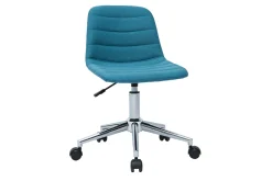 Chaise de bureau à roulettes design en tissu bleu canard et acier chromé SAURY