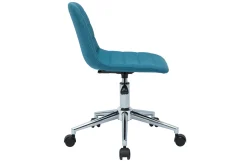 Chaise de bureau à roulettes design en tissu bleu canard et acier chromé SAURY