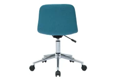Chaise de bureau à roulettes design en tissu bleu canard et acier chromé SAURY