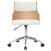 Chaise de bureau à roulettes design blanc, bois clair et acier chromé MAYOL