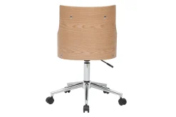 Chaise de bureau à roulettes design blanc, bois clair et acier chromé MAYOL