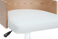 Chaise de bureau à roulettes design blanc, bois clair et acier chromé MAYOL