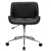 Chaise de bureau à roulettes design noir, bois foncé noyer et acier chromé RUBBENS