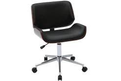 Chaise de bureau à roulettes design noir, bois foncé noyer et acier chromé RUBBENS