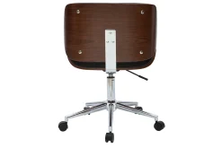 Chaise de bureau à roulettes design noir, bois foncé noyer et acier chromé RUBBENS