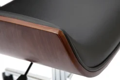 Chaise de bureau à roulettes design noir, bois foncé noyer et acier chromé RUBBENS
