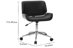 Chaise de bureau à roulettes design noir, bois foncé noyer et acier chromé RUBBENS