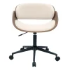 Chaise de bureau à roulettes design en bois foncé et tissu effet velours texturé beige BENT
