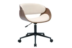 Chaise de bureau à roulettes design en bois foncé et tissu effet velours texturé beige BENT