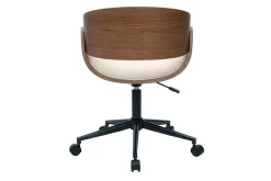 Chaise de bureau à roulettes design en bois foncé et tissu effet velours texturé beige BENT