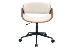 Chaise de bureau à roulettes design en bois foncé et tissu effet velours texturé beige BENT