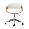 Chaise de bureau à roulettes design blanc, bois clair et acier chromé BENT