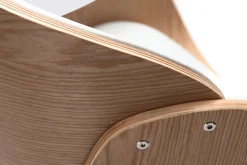 Chaise de bureau à roulettes design blanc, bois clair et acier chromé BENT