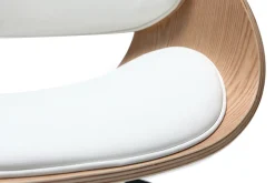 Chaise de bureau à roulettes design blanc, bois clair et acier chromé BENT