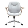 Chaise de bureau à roulettes design en tissu gris clair, bois clair et acier chromé YORKE