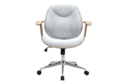 Chaise de bureau à roulettes design en tissu gris clair, bois clair et acier chromé YORKE